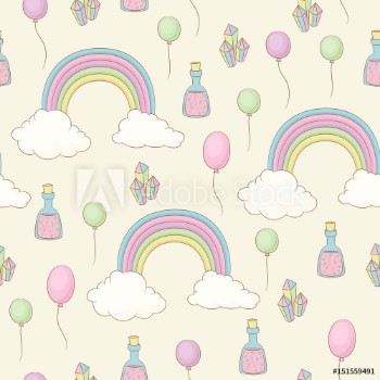 Picture of Rainbow balloons fairy dust and crystals seamless pattern